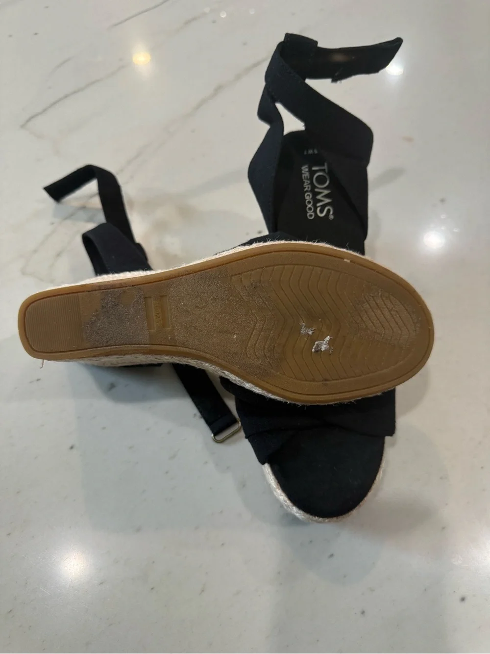 Toms Black Knotted Espadrille Wedge Sandals with Ankle Wrap